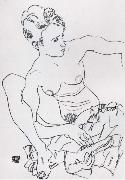Seated Female nude with drapery Egon Schiele